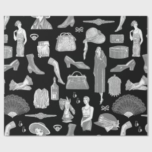 black grey art deco 1920s flapper glamour feminine wrapping paper