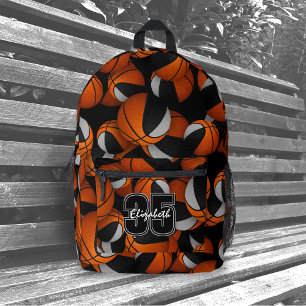 Black grey basketball team colours w jersey number printed backpack