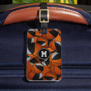 black grey basketballs pattern team colours luggage tag