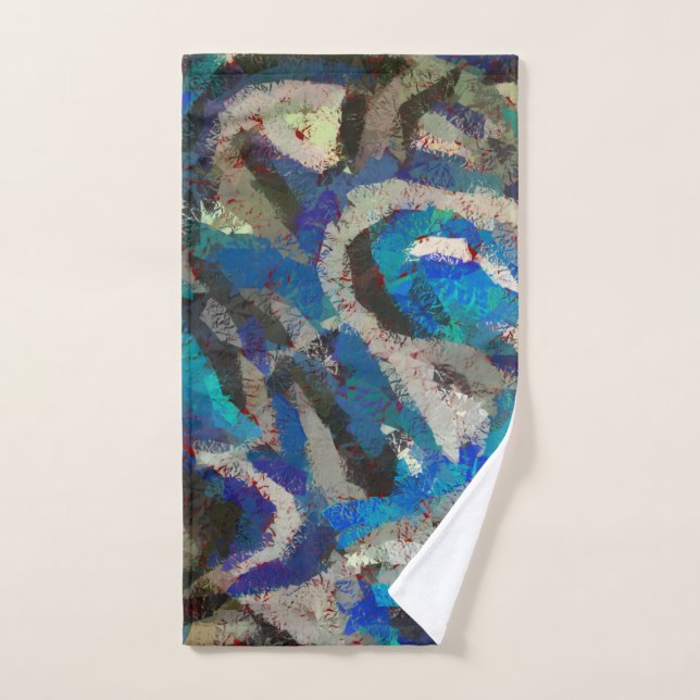 black Grey blue abstract art modern painting  Hand Towel (Hand Towel)
