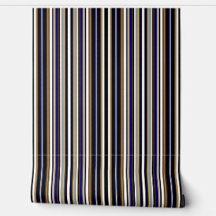 Black, grey, blue and white multi-stripe wallpaper