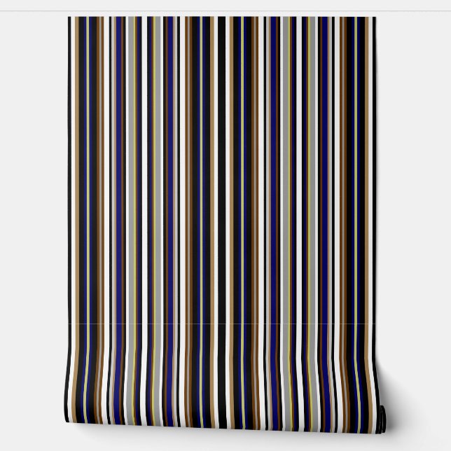Black, grey, blue and white multi-stripe wallpaper (Unrolling)