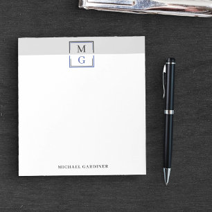 Black Grey Blue Clean Manly Monogram & Name Notepad