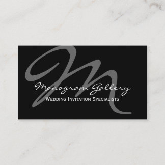 Black Grey Bold Script Monogram Wedding Business Card