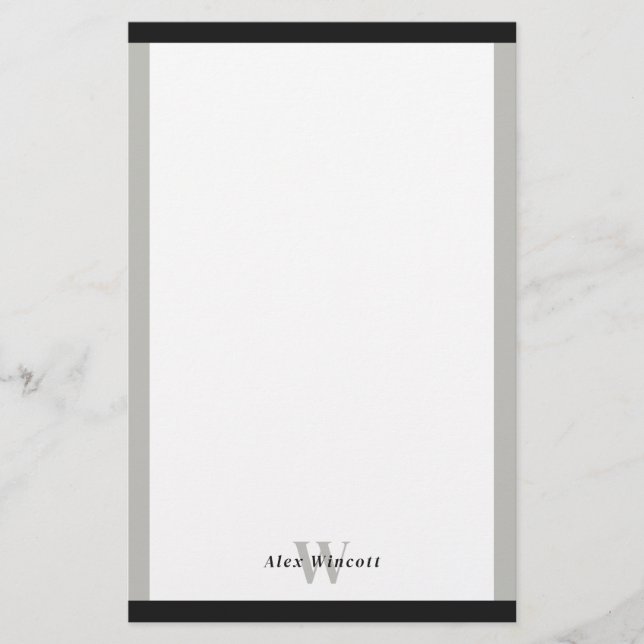 Black & Grey Borders Monogrammed Stationery (Front)