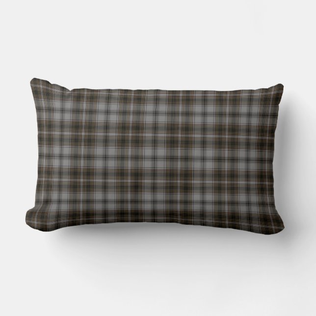 Black Grey Brown Tartan Plaid Lumbar Cushion (Front)