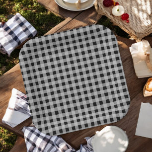 Black Grey Buffalo Plaid Holiday Paper Plate