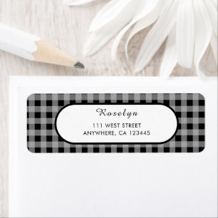 Black Grey Buffalo Plaid Holiday Return Address