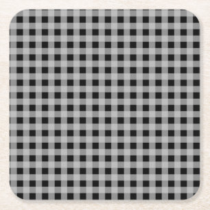 Black Grey Buffalo Plaid Holiday Square Paper Coaster