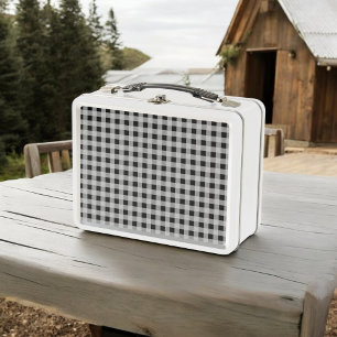 Black Grey Buffalo Plaid School & Work Metal Lunch Box