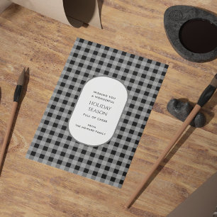 Black Grey Buffalo Plaid Typography Holiday Card