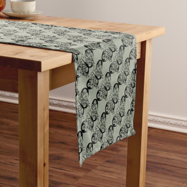 Black & Grey Butterfly Short Table Runner (In Situ)
