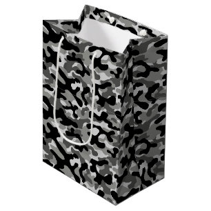Black Grey Camo Pattern Medium Gift Bag