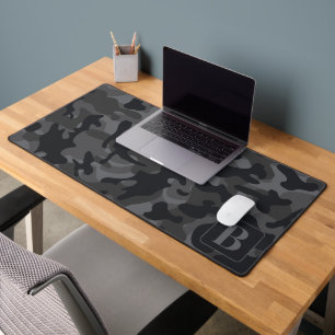 Black Grey Camo Personalised Monogram Camouflage Desk Mat
