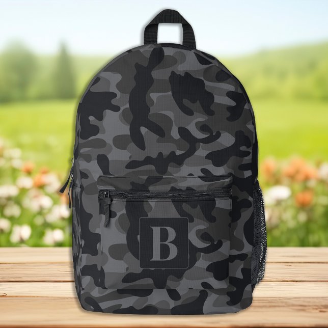Black Grey Camo Personalised Monogram Camouflage Printed Backpack (Creator Uploaded)