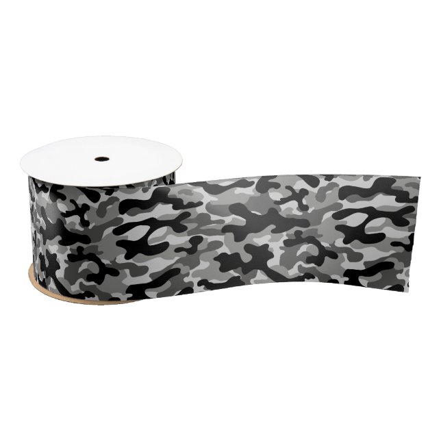Black Grey Camouflage  Satin Ribbon (Spool)