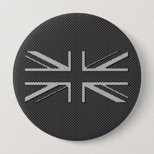 Black & Grey Carbon Fibre UK Flag Union Jack 10 Cm Round Badge (Front)