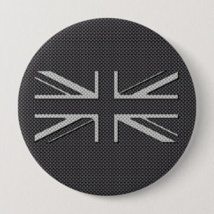 Black & Grey Carbon Fibre UK Flag Union Jack 10 Cm Round Badge