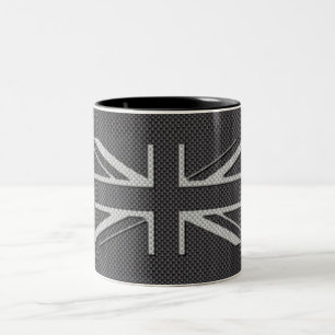 Black & Grey Carbon Fibre UK Flag Union Jack Two-Tone Coffee Mug