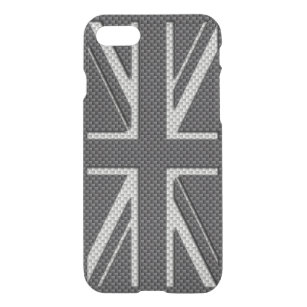 Black & Grey Carbon Fibre UK Flag Union Jack iPhone SE/8/7 Case