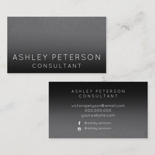 Black grey cement ombre minimal typography business card (Front/Back)