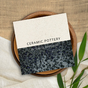 BLACK GREY CERAMIC POTTERY GLAZED SPECKLED TEXTURE SQUARE BUSINESS CARD