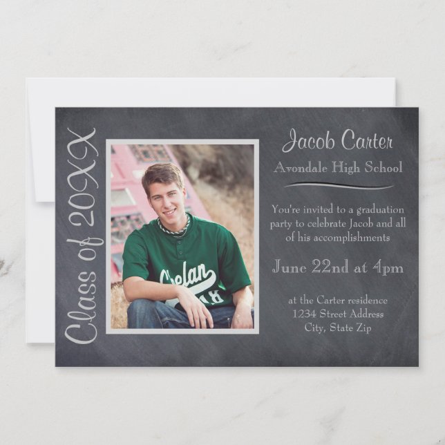 Black/Grey Chalkboard - Graduation Announcement (Front)