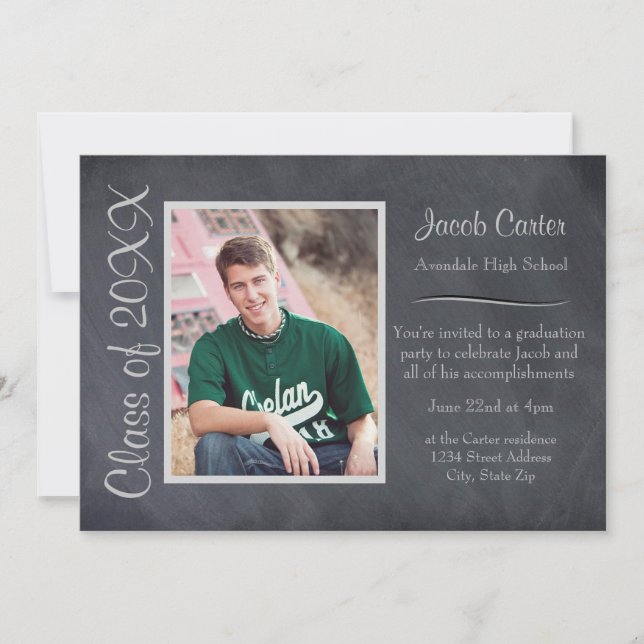 Black/Grey Chalkboard - Graduation Announcement (Front)