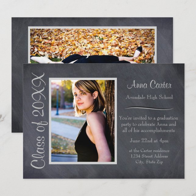 Black/Grey Chalkboard - Graduation Announcement (Front/Back)