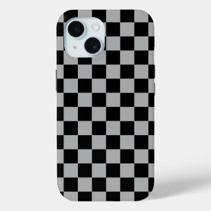 Black + Grey Check Chequered Chequerboard Pattern iPhone 15 Case