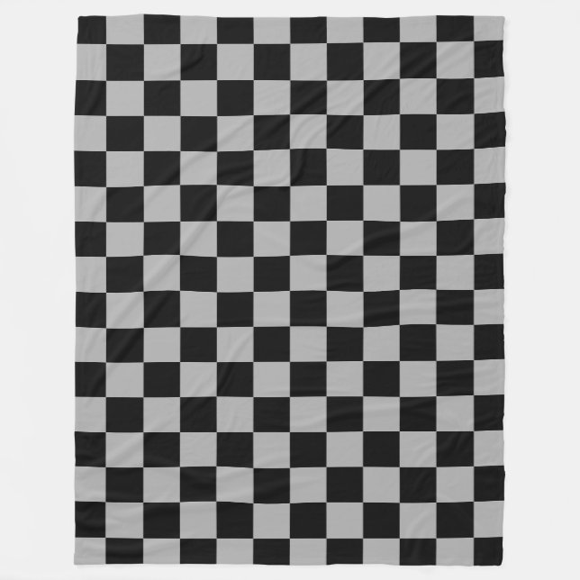 Black + Grey Check Chequered Chequerboard Pattern Fleece Blanket (Front)