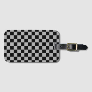 Black + Grey Check Chequered Chequerboard Pattern Luggage Tag