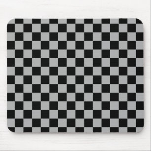 Black + Grey Check Chequered Chequerboard Pattern Mouse Mat