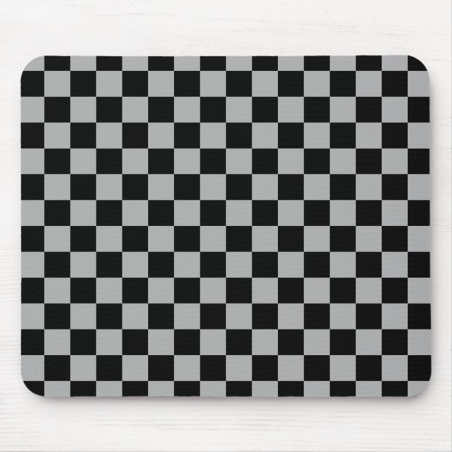 Black + Grey Check Chequered Chequerboard Pattern Mouse Mat (Front)