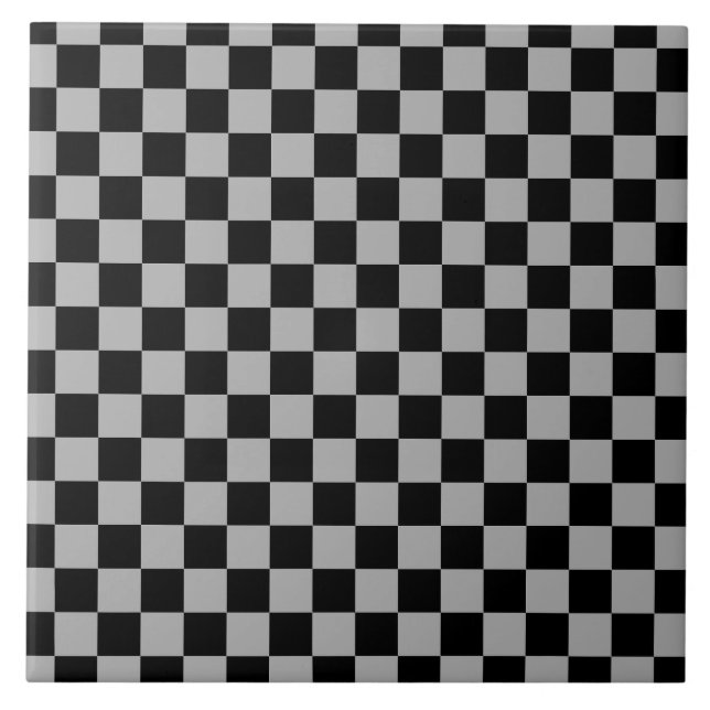 Black + Grey Check Chequered Chequerboard Pattern Tile (Front)