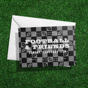 Black Grey Chequerboard Football Game Watch Party Invitation