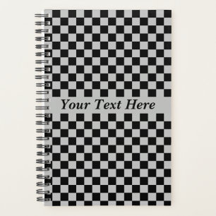 Black Grey Chequered Planner with Custom Text 