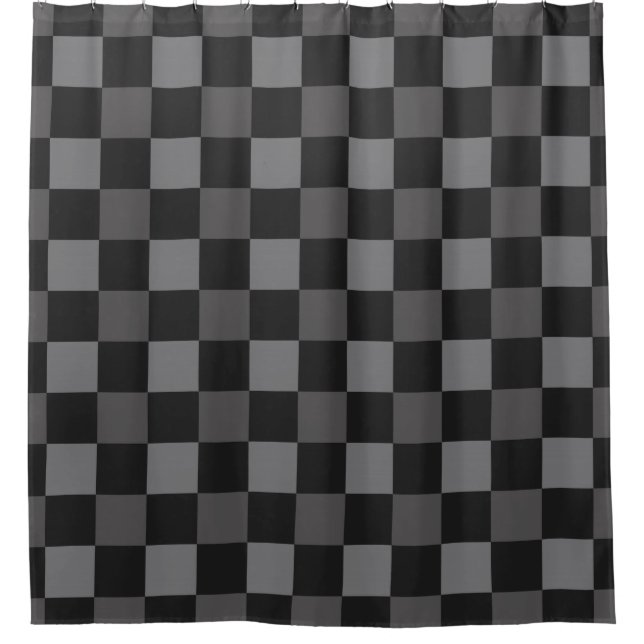 Black & Grey Chequered Squares Plaid Shower Curtain (Front)