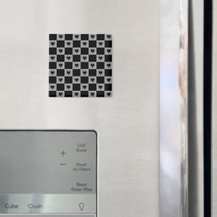 Black&Grey Chequered Tile With Hearts Pattern Magnet