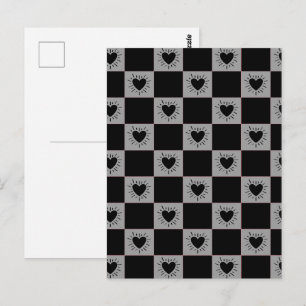 Black&Grey Chequered Tile With Hearts Pattern Postcard