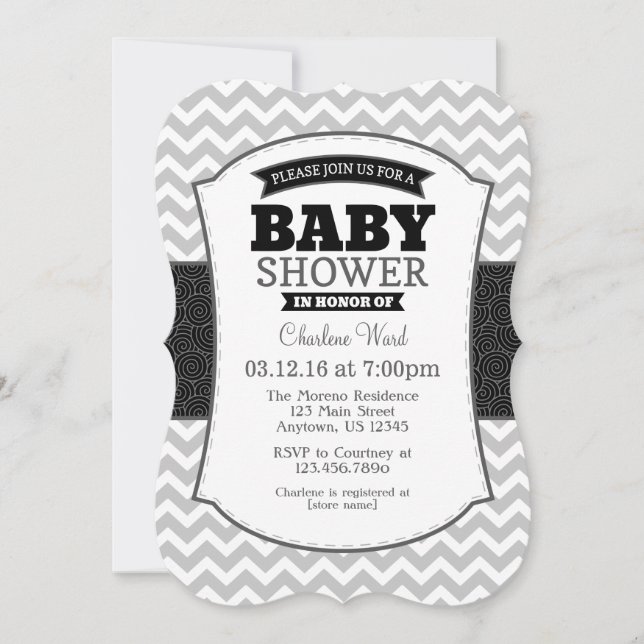 Black Grey Chevron Baby Shower Invitation (Front)