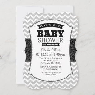 Black Grey Chevron Baby Shower Invitation