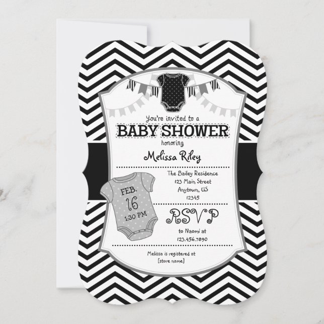 Black Grey Chevron Baby Shower Invitation (Front)