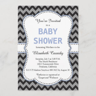 Black & Grey Chevron, Blue Baby Shower Invitation