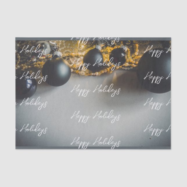 Black Grey Christmas Ornaments with Garlands Tissue Paper (Front)