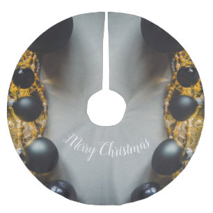 Black Grey Christmas Ornaments with Garrlands Brushed Polyester Tree Skirt