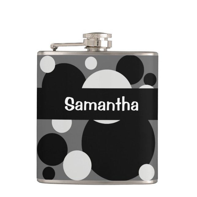 Black grey circle dots drinking flask (Front)