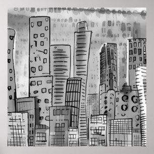 Black Grey City Doodle Poster