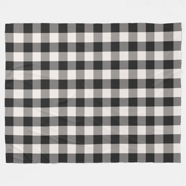 Black, Grey, Cream Buffalo Check  Fleece Blanket (Front (Horizontal))