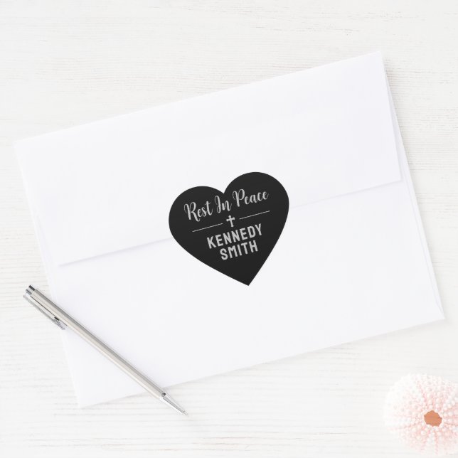 Black Grey Cross Rest In Peace Heart Sticker (Envelope)